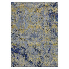 8'10"x12'5" Laguna Yellow, Modern Design, Silk with Wool, Hand Knotted Rug
