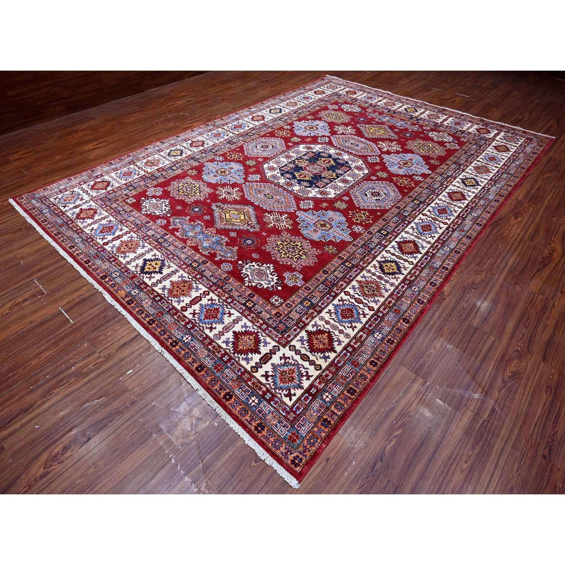 Kazakh Tapis oriental noué à la main rouge écarlate afghan super Kazak 8'10
