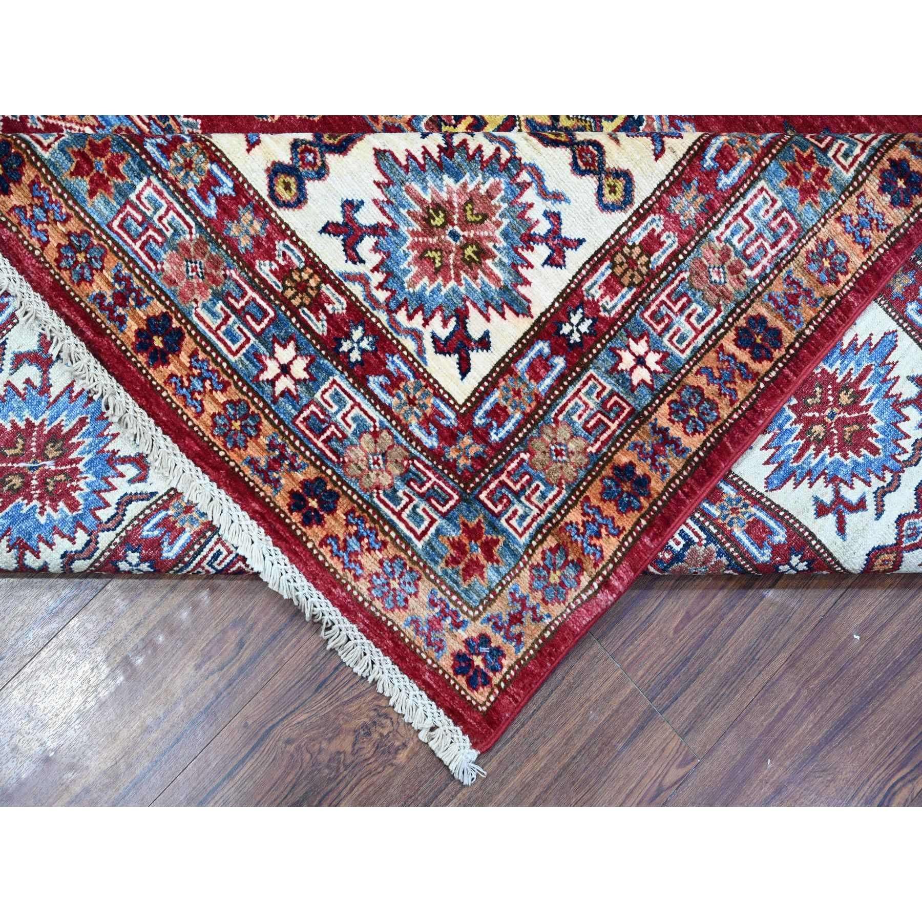 Tapis oriental noué à la main rouge écarlate afghan super Kazak 8'10