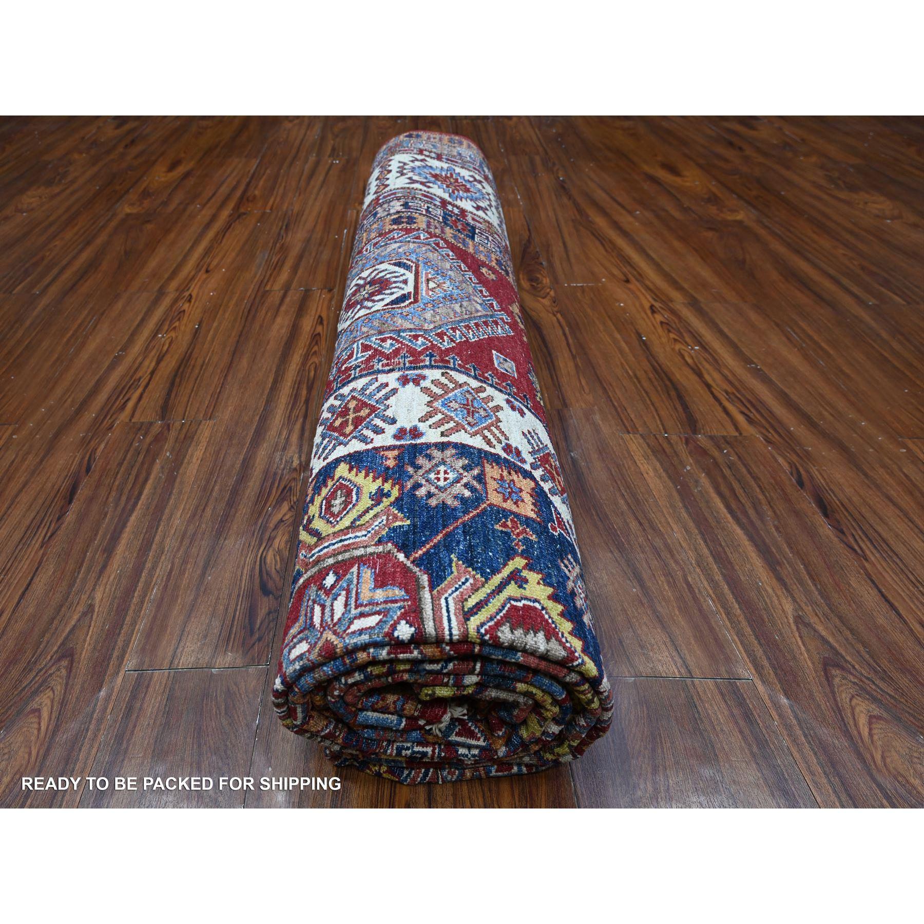 Tapis oriental noué à la main rouge écarlate afghan super Kazak 8'10