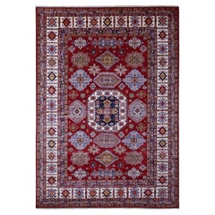 8'10 "x12'5" Rojo Escarlata Afgano Super Kazak Lana Brillante Alfombra Oriental Anudada a Mano
