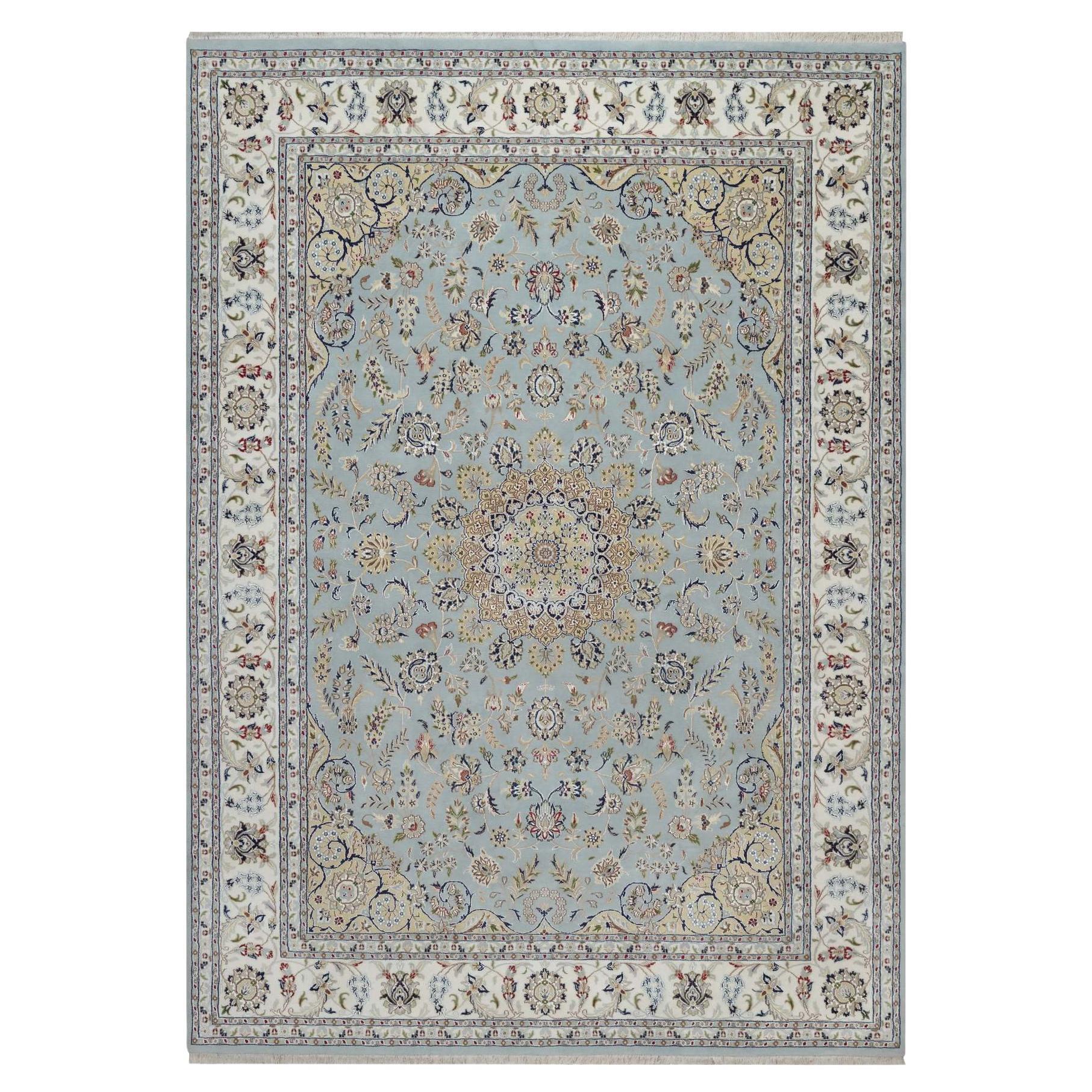 8
10 "x12
6" Beau Blue Nain 250 KPSI Wolle 
Seide Handgeknüpft Weicher Orientteppich