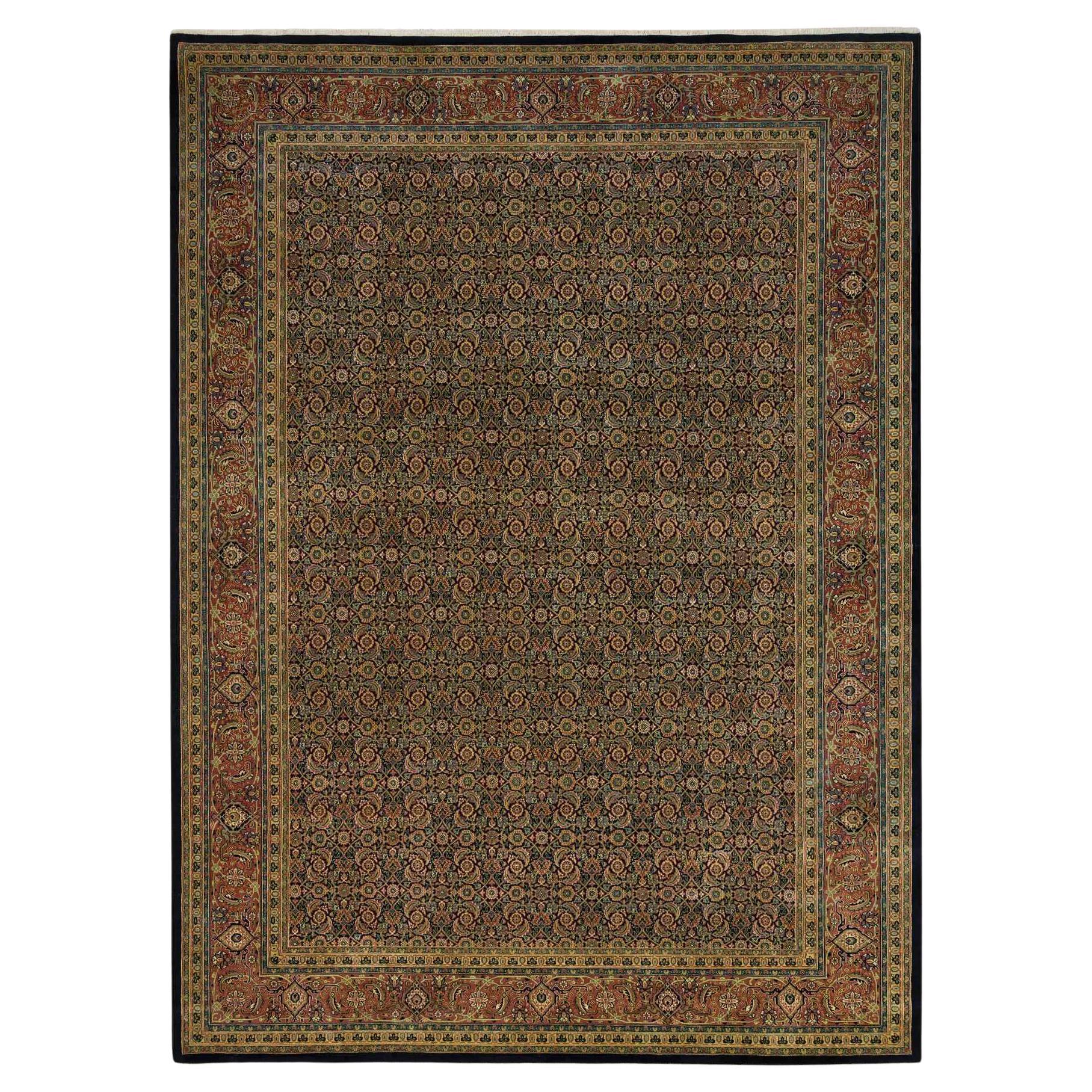 8'10 "x12'6" Frost Schwarz Herrita Design 250 KPSI Wolle Handgeknüpft Orientteppich
