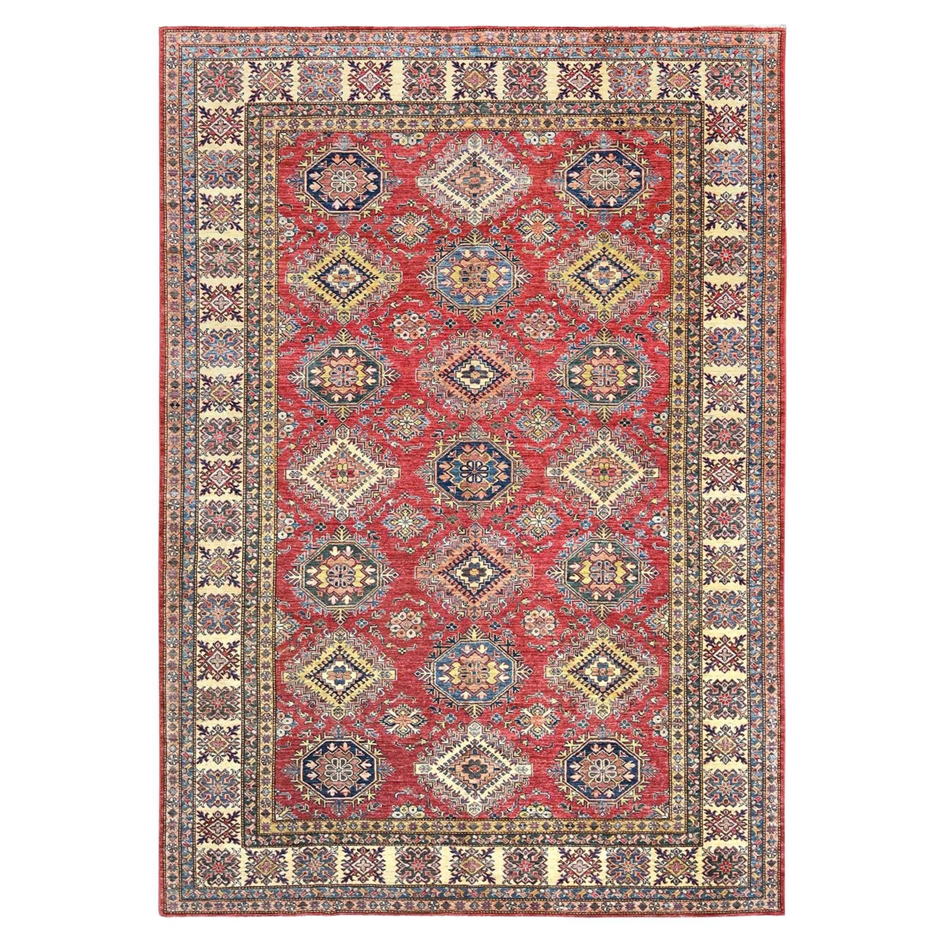 8'10"x12'8" Rich Red Hand Knotted Afghan Super Kazak Dense Weave Pure Wool Rug