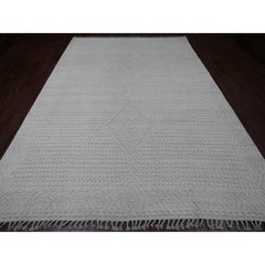 8'10"x12'8" White Moroccan Weave Geometric Pattern Hand Knotted Pure Wool Rug