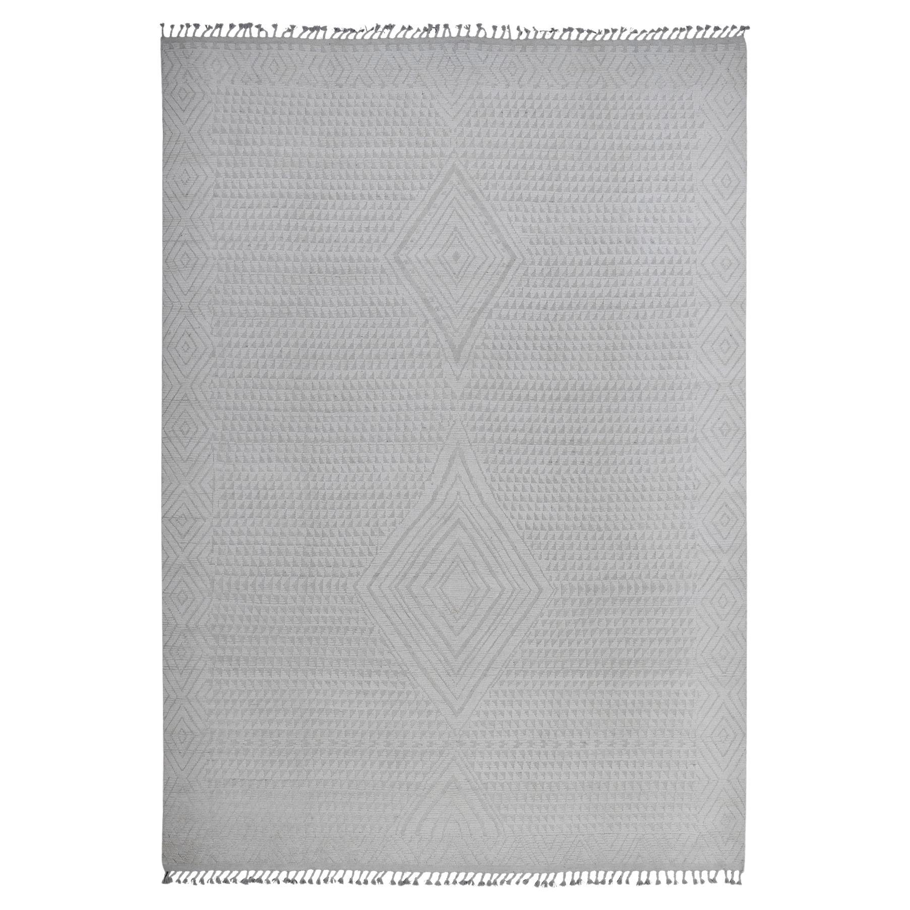 8'10 "x12'8" White Moroccan Weave Geometric Pattern Hand Knots Rugs in pura lana