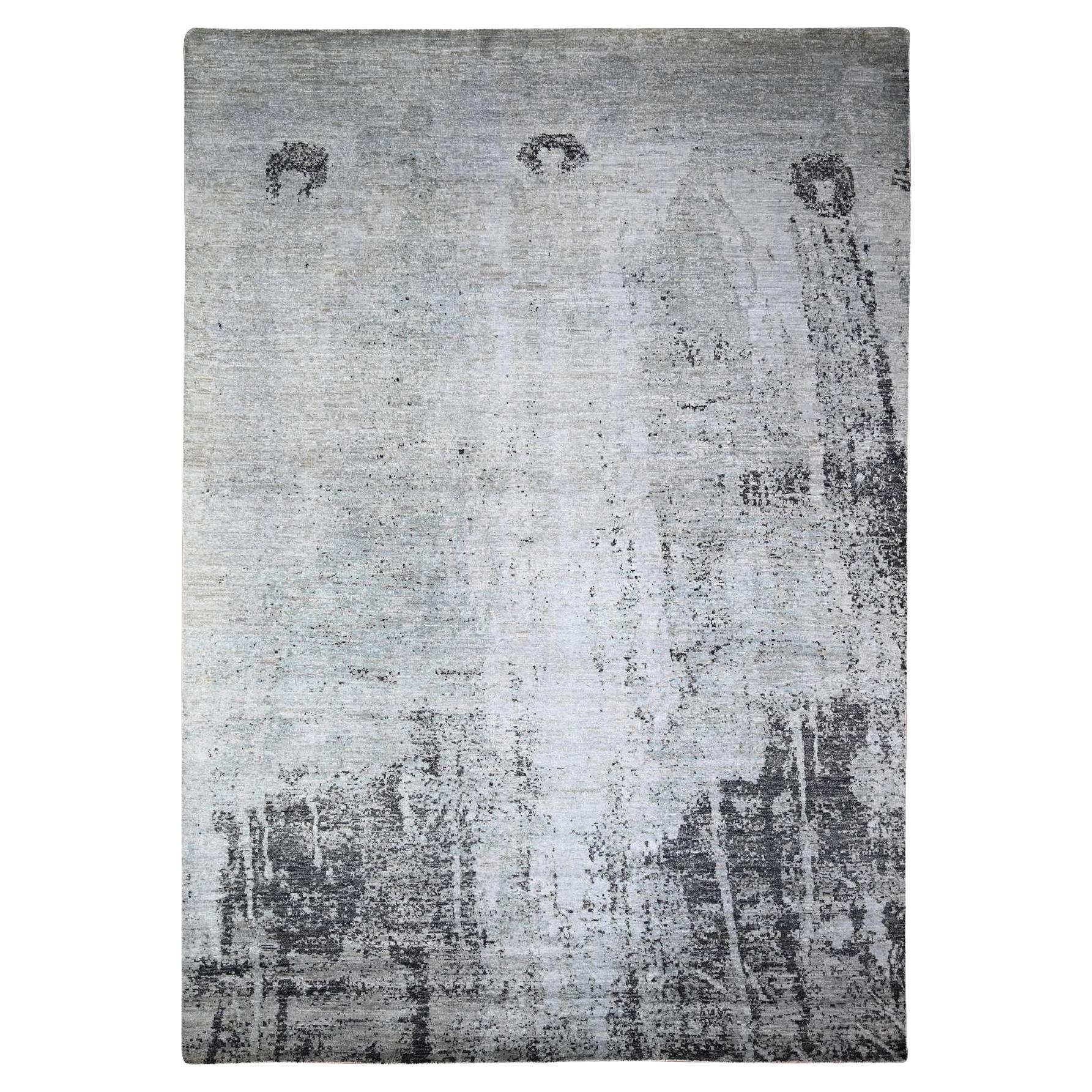 8'10 "x12'9" Cloud gray Modern Galaxy Design Tappeto orientale in pura lana annodato a mano