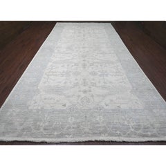 8'10 "x17'4" Alfombra Blanca Afgana Angora Oushak Diseño Enredadera Anudada a Mano Pura Lana