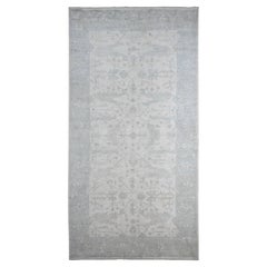 8'10 "x17'4" Alfombra Blanca Afgana Angora Oushak Diseño Enredadera Anudada a Mano Pura Lana