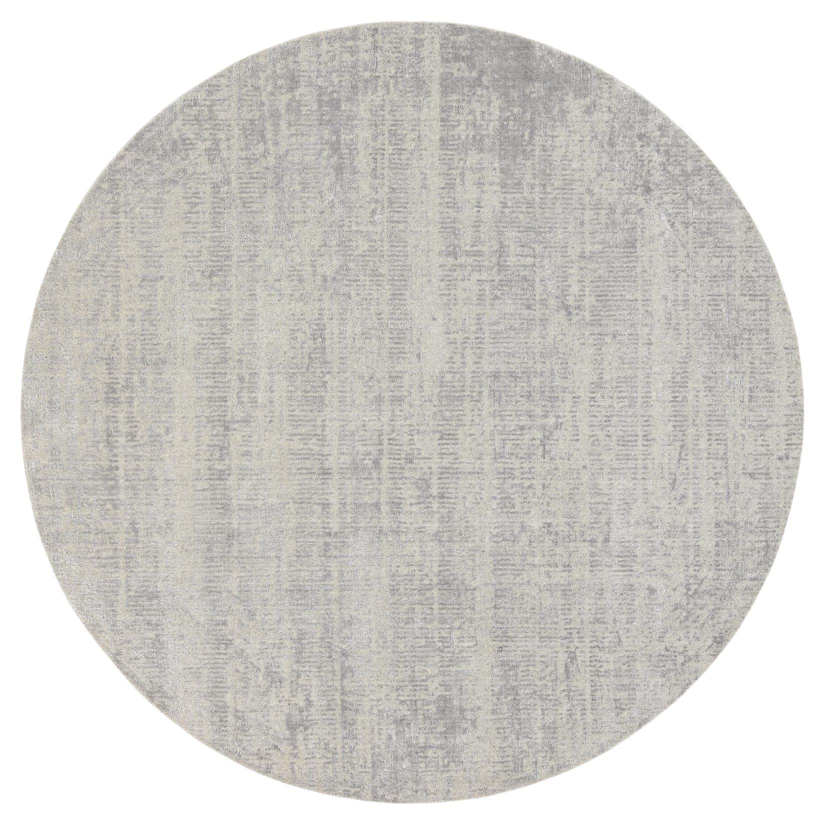 8'10"x8'10" Gray Fine Jacquard Wool and Plant Based Silk Hand Loomed Round Rug