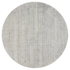 8'10"x8'10" Gray Fine Jacquard Wool and Plant Based Silk Hand Loomed Round Rug