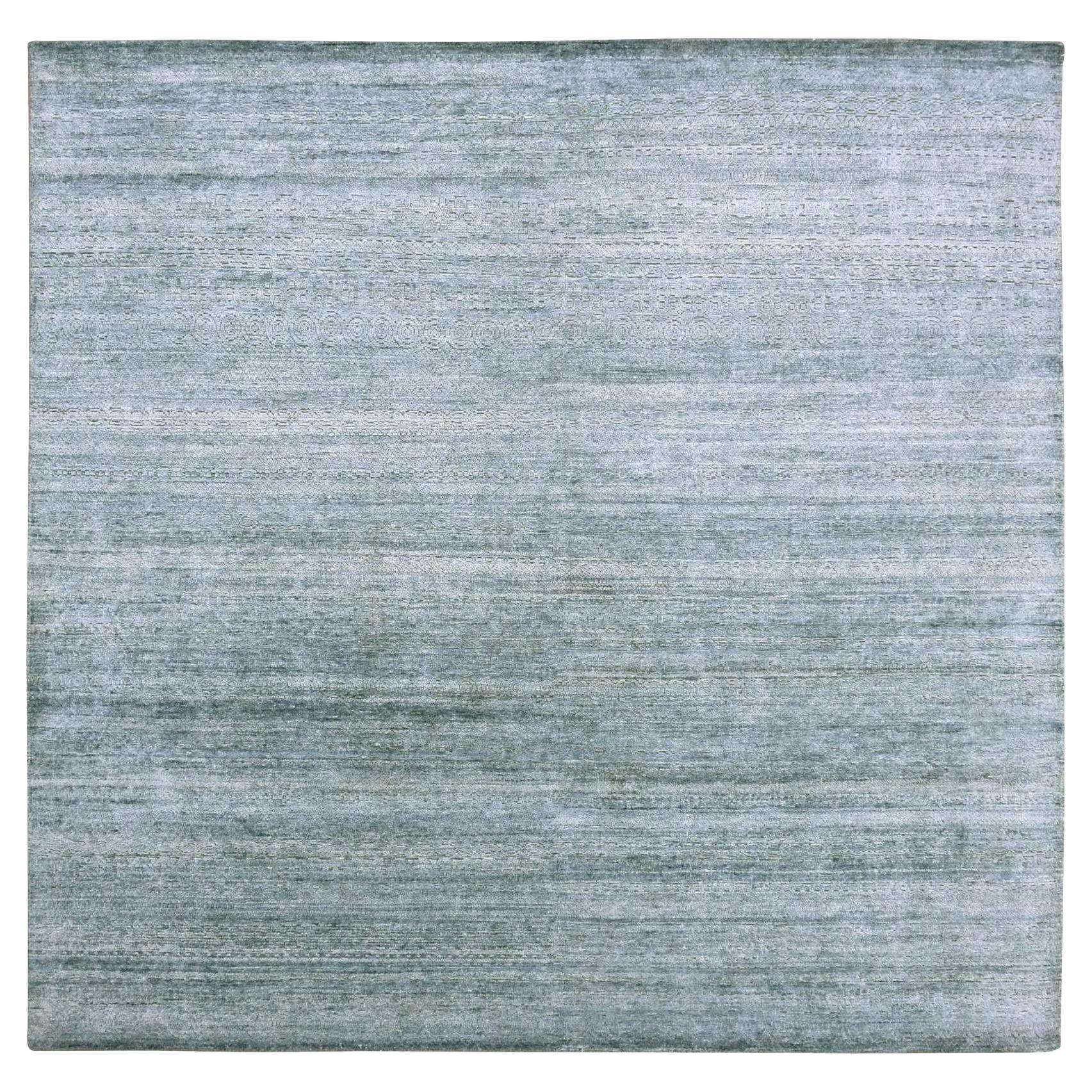 8'10"x8'10" Grauer, pflanzgefäßförmiger, handgeknüpfter, quadratischer Teppich aus Seide, Übergangsdesign im Angebot