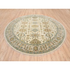 8'10"x8'10" Ivory, Hand Knotted, Karjihooz Design, Wool, Round Oriental Rug