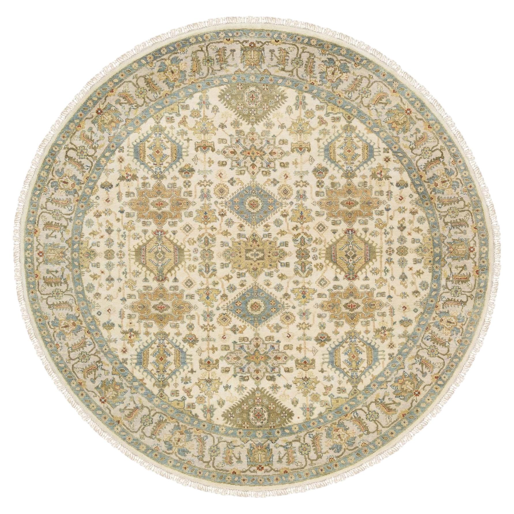 8'10"x8'10" Ivory, Hand Knotted, Karjihooz Design, Wool, Round Oriental Rug
