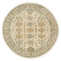 8'10"x8'10" Ivory, Hand Knotted, Karjihooz Design, Wool, Round Oriental Rug