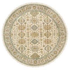 8'10"x8'10" Ivory, Hand Knotted, Karjihooz Design, Wool, Round Rug