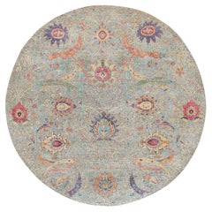 8'10 "x8'10" Tan Round Sickle Leaf Design Silk-Textured Wool Hand Knots Rugs