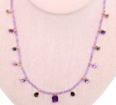 8.11 Carat Amethyst and Tourmaline Gemstone Bead Necklace