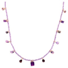 8.11 Carat Amethyst and Tourmaline Gemstone Bead Necklace