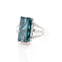 8.11 Carat Indicolite Tourmaline and Diamond Cocktail Ring Set in Platinum