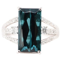 8.11 Carat Indicolite Tourmaline and Diamond Cocktail Ring Set in Platinum