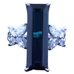 8.11 Carat Indicolite Tourmaline Diamond Platinum Ring