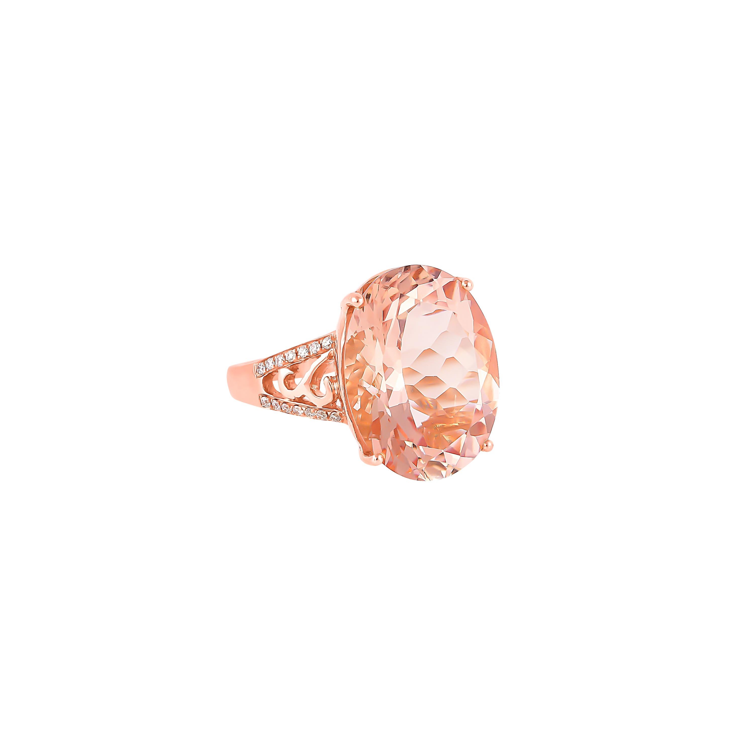 This collection features an array of magnificent morganites! Accented with Diamond these rings are made in rose gold and present a classic yet elegant look. 

Classic morganite ring in 18K Rose gold with Diamond. 

Morganite: 8.11 carat, 16X12mm