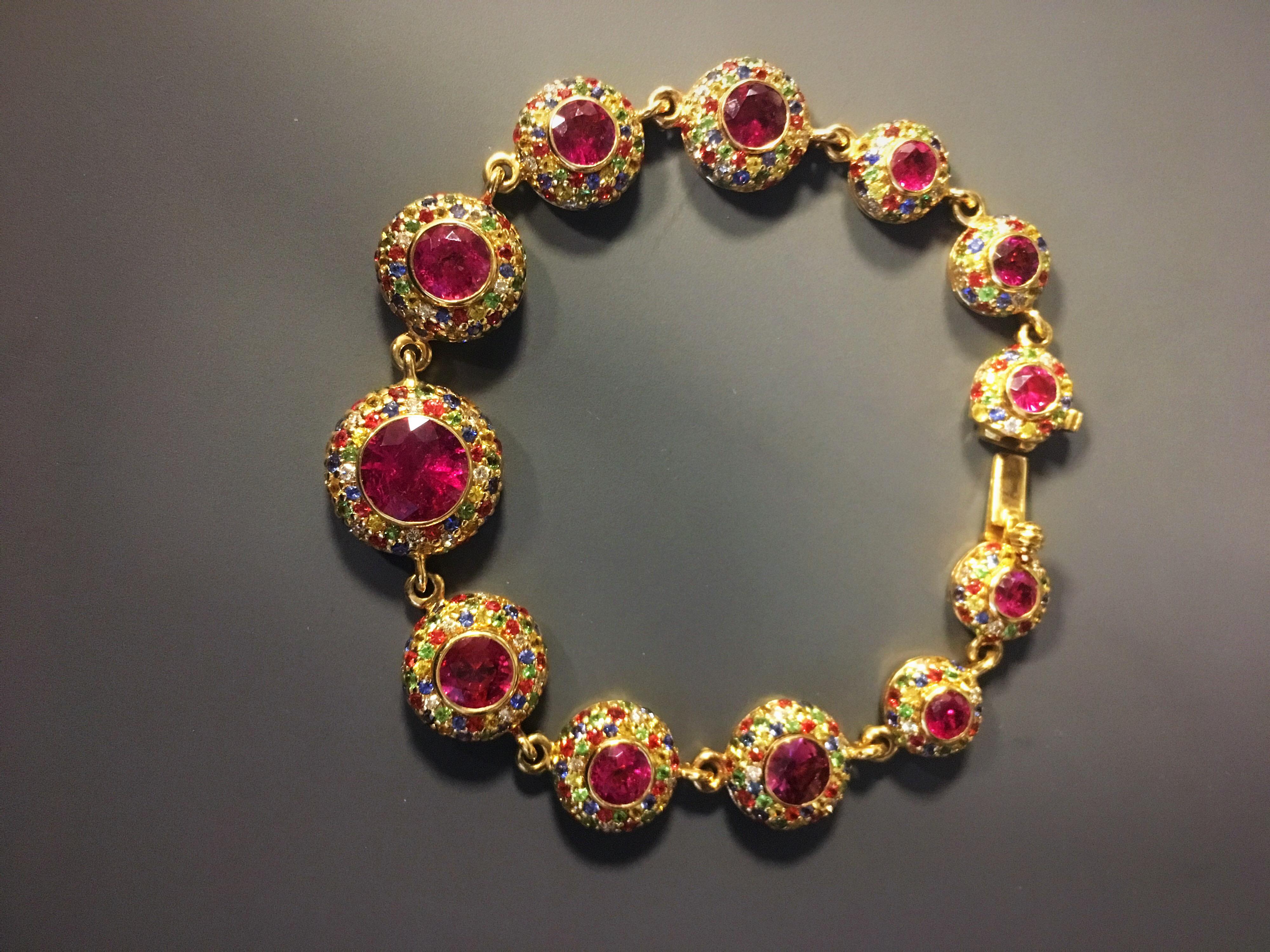 8.11 Carat Multi-Sapphire, 9.20 Carat Rubellite and Diamond Bracelet In New Condition For Sale In New York, NY