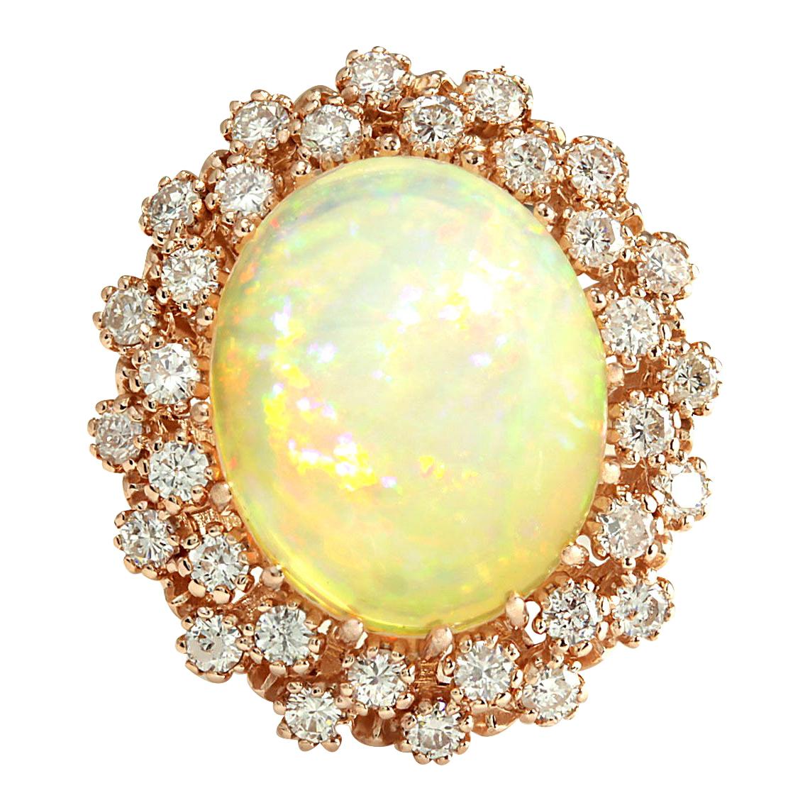 Ring aus 14 Karat Roségold mit natürlichem Opal und Diamant im Angebot
