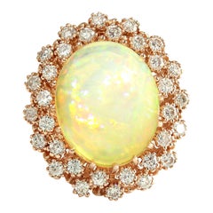 Bague en or rose 14 carats avec opale naturelle et diamant
