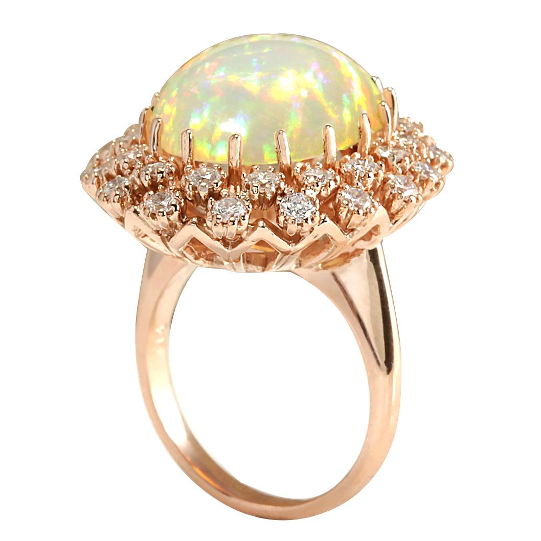 Ring aus 14 Karat Roségold mit natürlichem Opal und Diamant (Ovalschliff) im Angebot