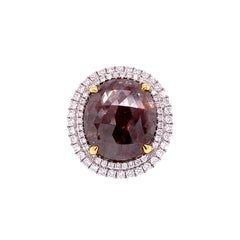 8.11 Carat Rose Cut Round Brown and White Diamond Cocktail Ring