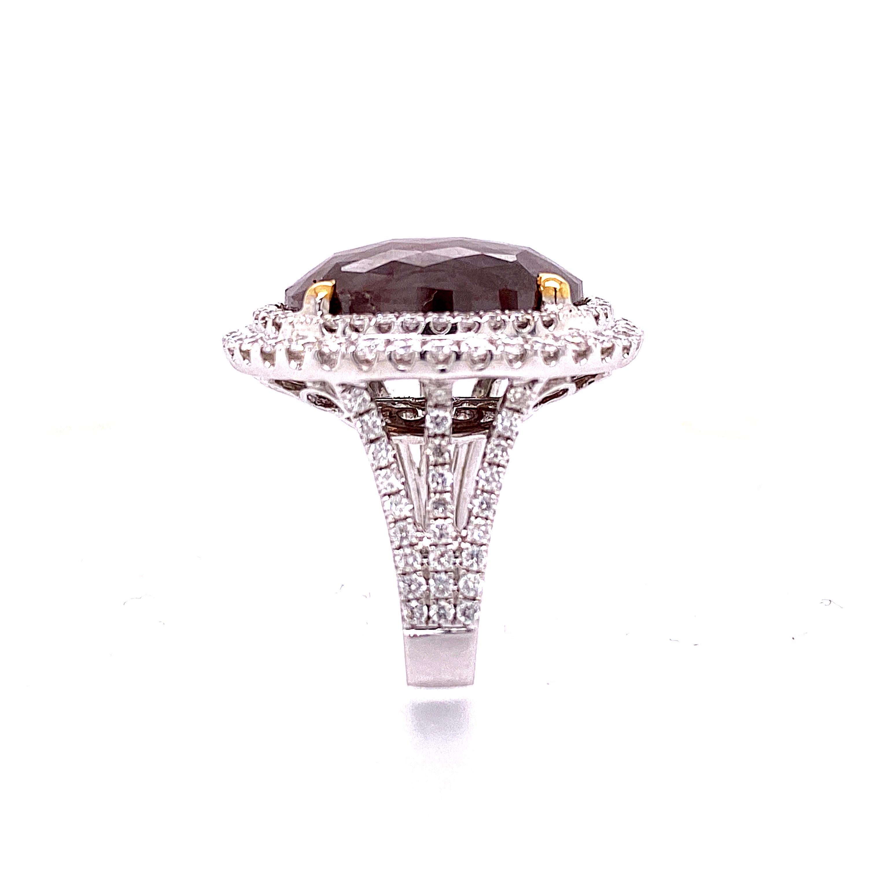 8.11 Carat Rose Cut Round Brown and White Diamond Cocktail Ring For Sale 2