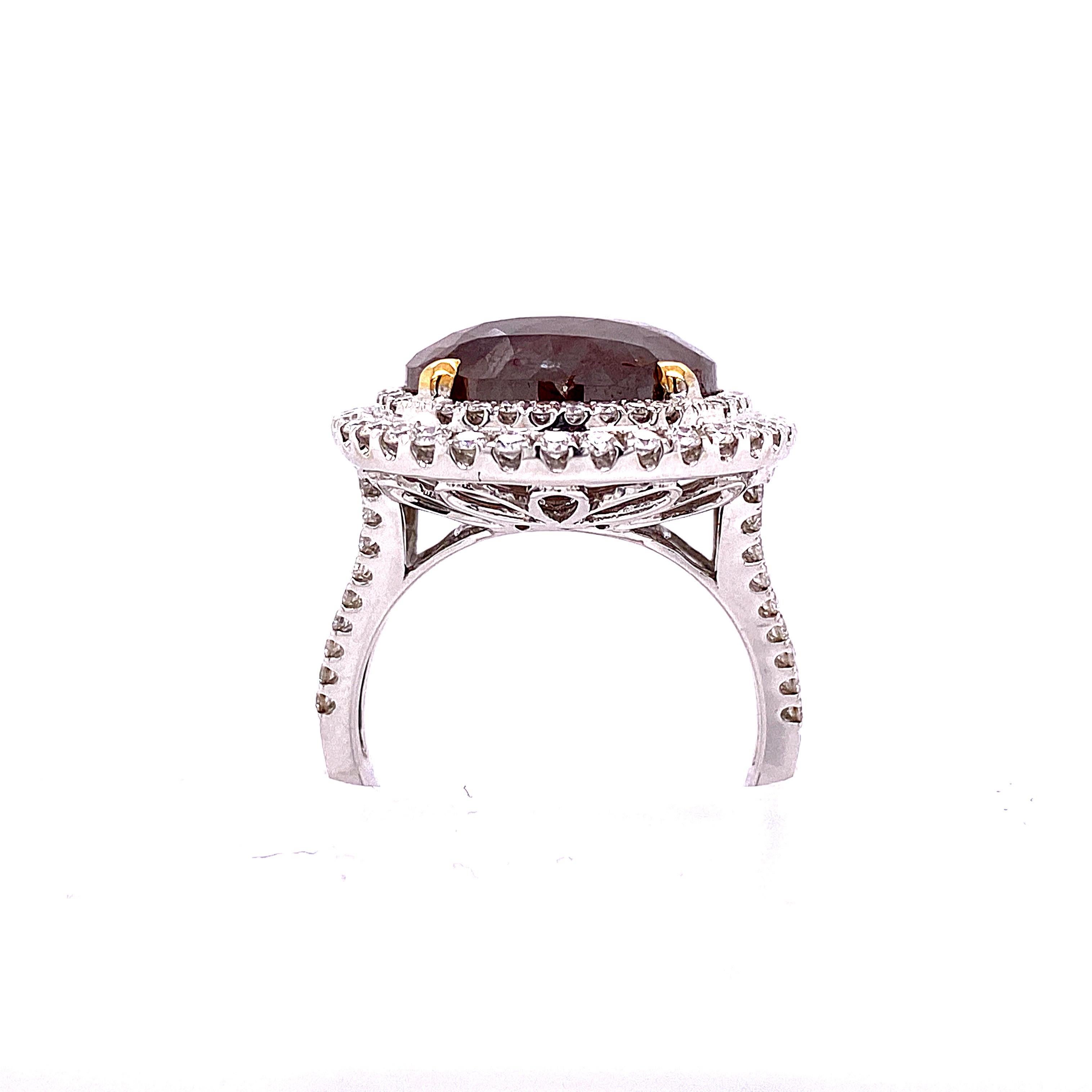 8.11 Carat Rose Cut Round Brown and White Diamond Cocktail Ring For Sale 3