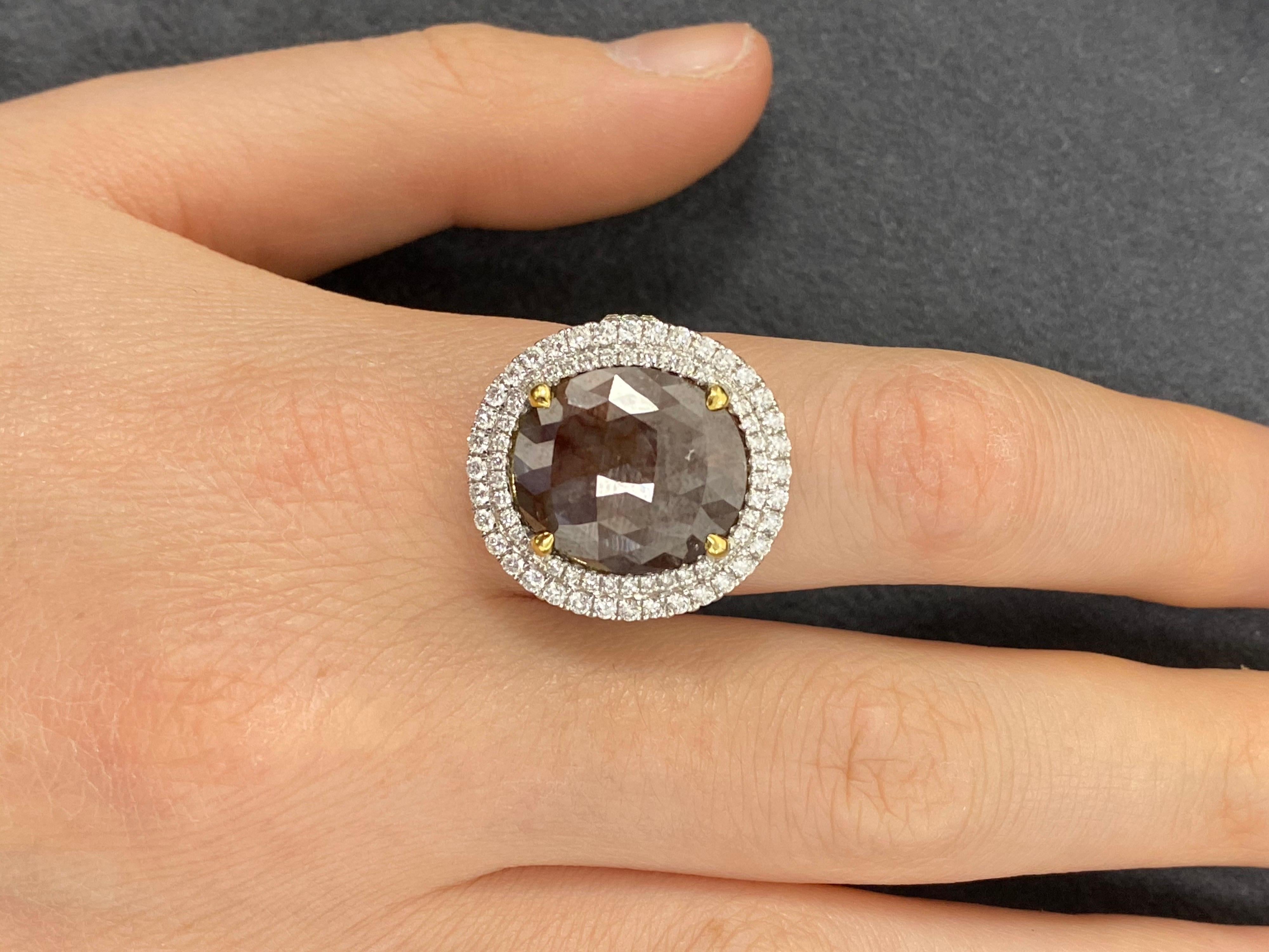 8.11 Carat Rose Cut Round Brown and White Diamond Cocktail Ring In New Condition For Sale In Great Neck, NY