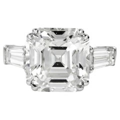 8.11 CT Natural Diamond Asscher Cut Three-Stone Engagement ring 18K White Gold (bague de fiançailles à trois pierres)