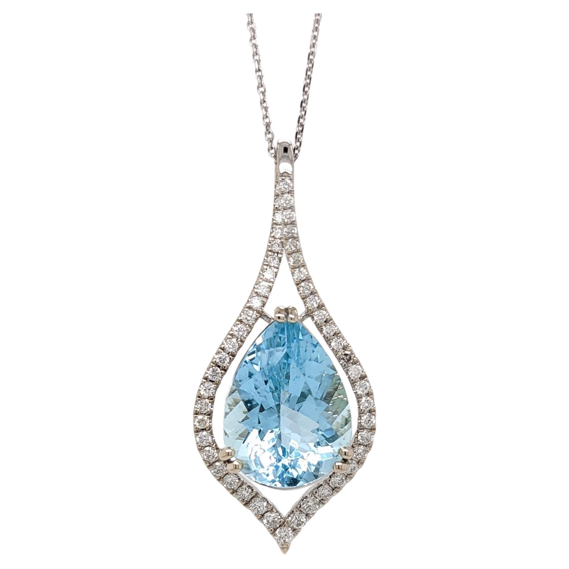 8.11ct Aquamarine Pendant w Natural Diamond Accents Solid 14K Gold Pear 18x12mm For Sale