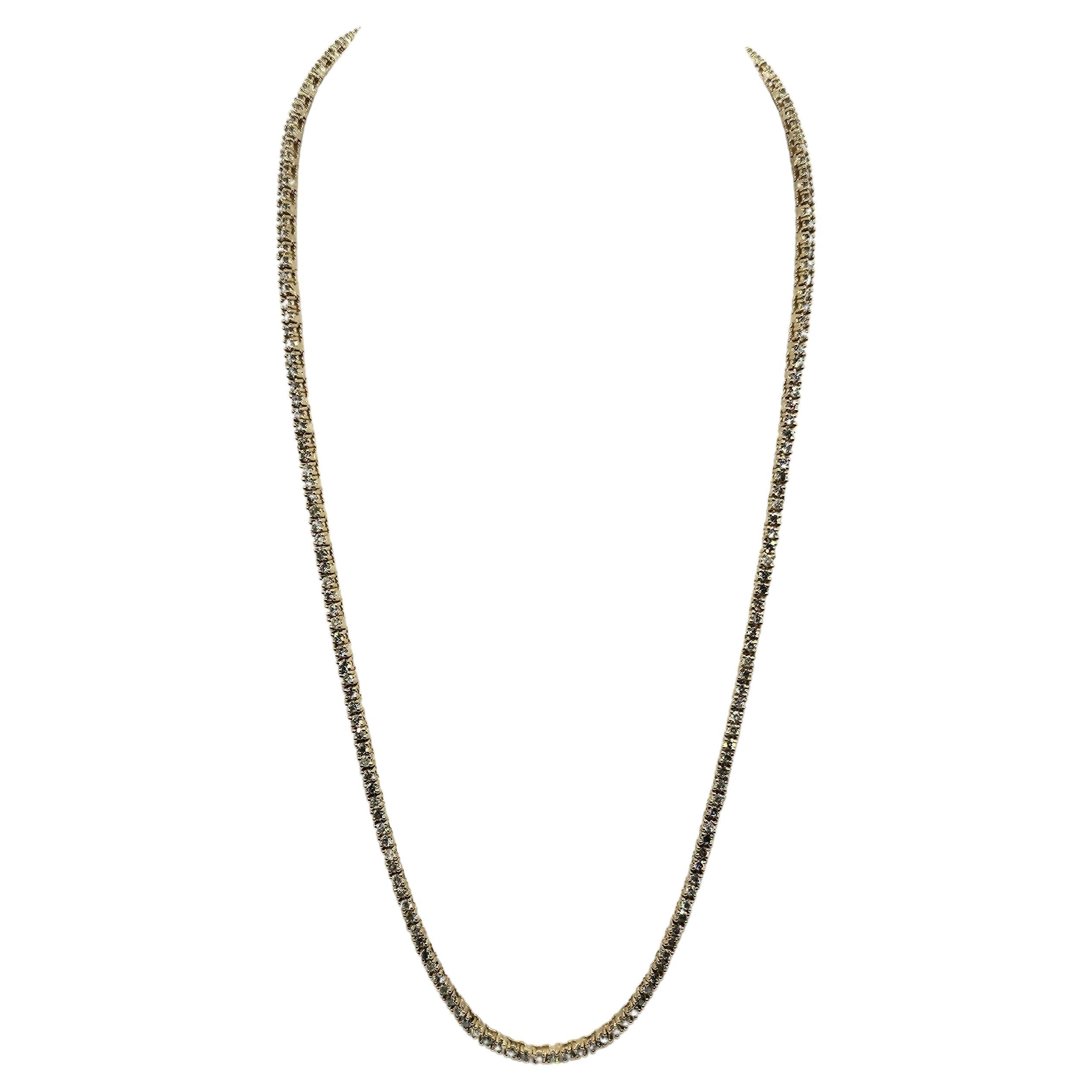 8.12 Carat Brilliant Cut Diamond Tennis Necklace 14 Karat yellow Gold 20''