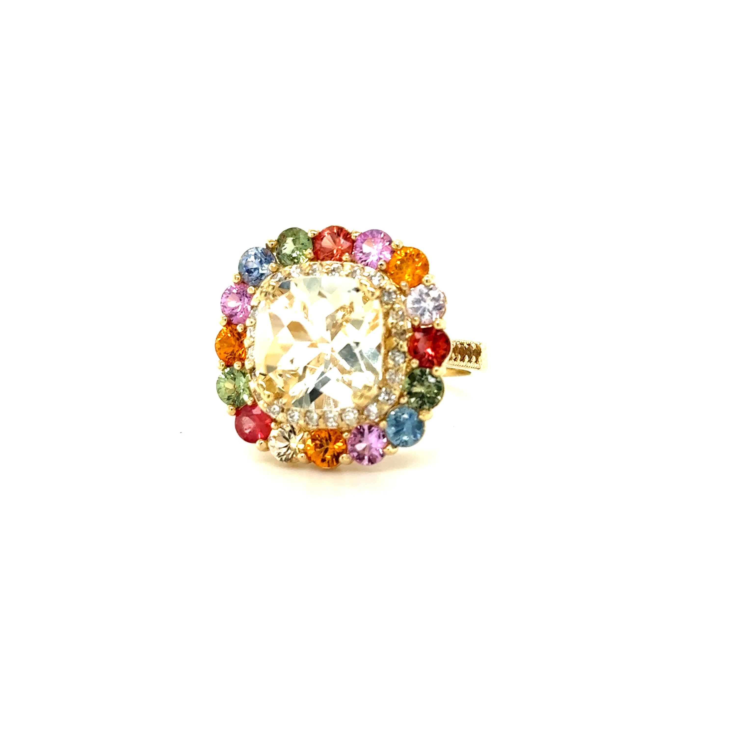8,12 Karat Citrin Multi-Color Saphir Diamant Gelbgold Cocktail-Ring (Zeitgenössisch) im Angebot
