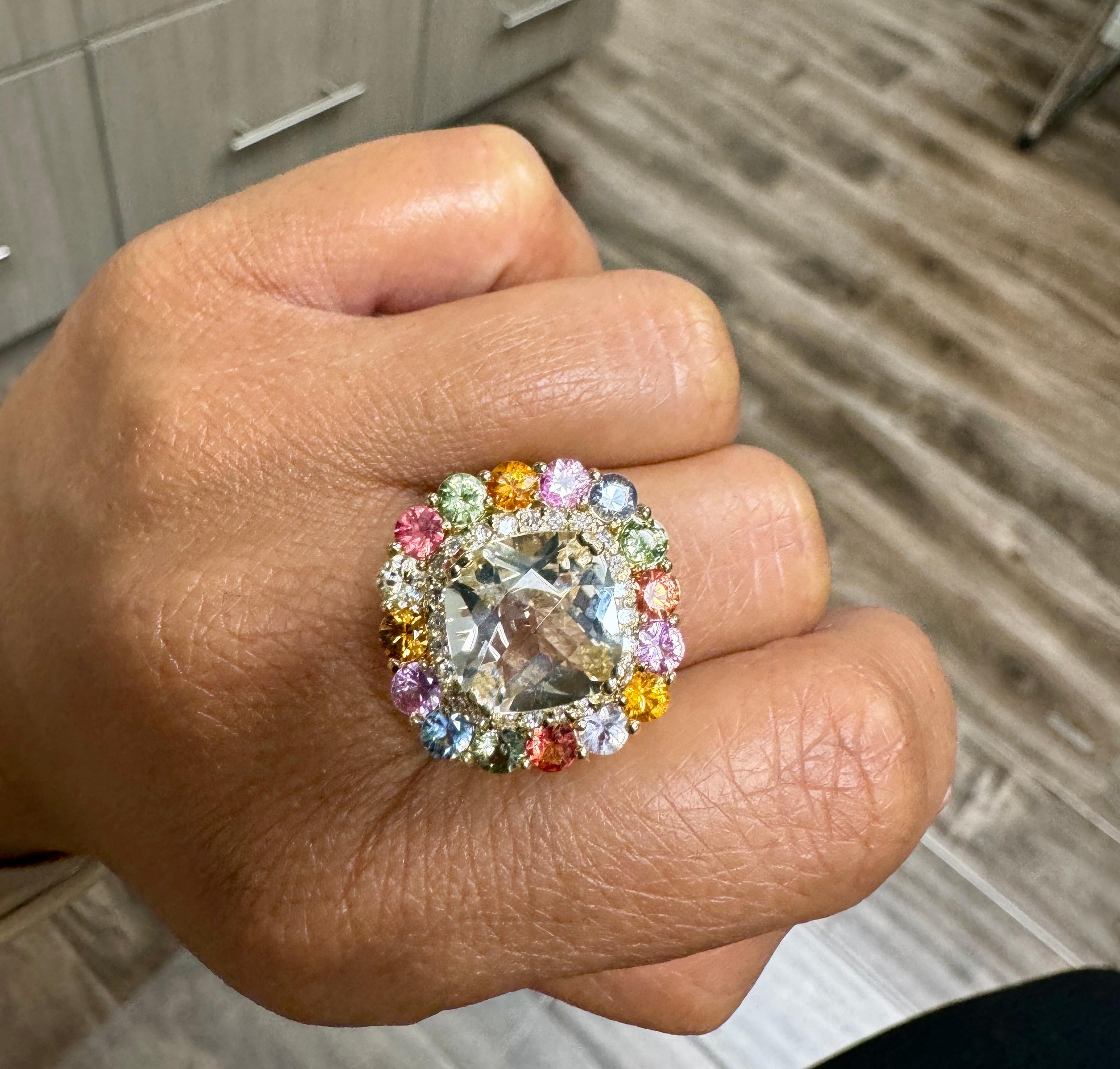8,12 Karat Citrin Multi-Color Saphir Diamant Gelbgold Cocktail-Ring im Zustand „Neu“ im Angebot in Los Angeles, CA