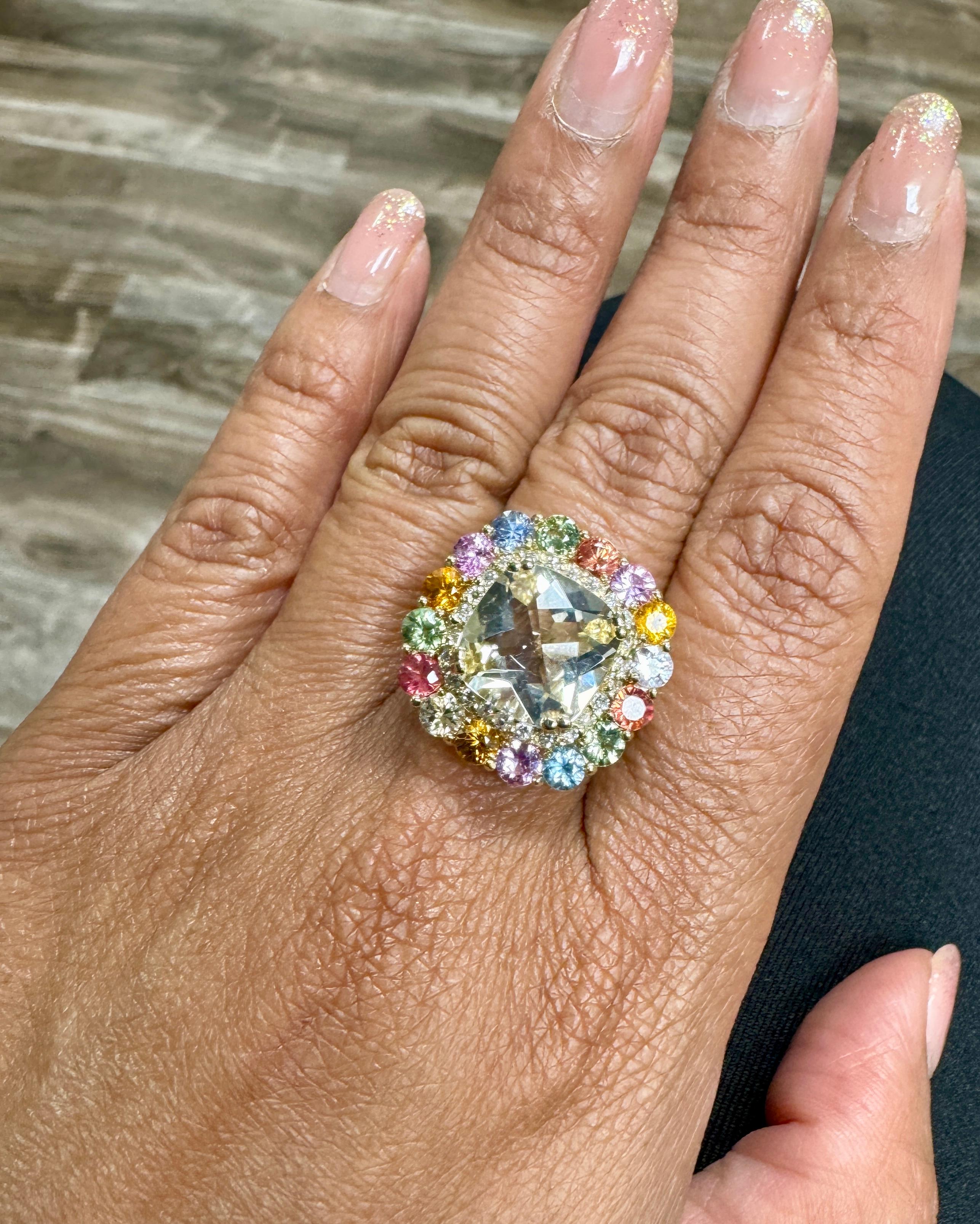 8,12 Karat Citrin Multi-Color Saphir Diamant Gelbgold Cocktail-Ring Damen im Angebot