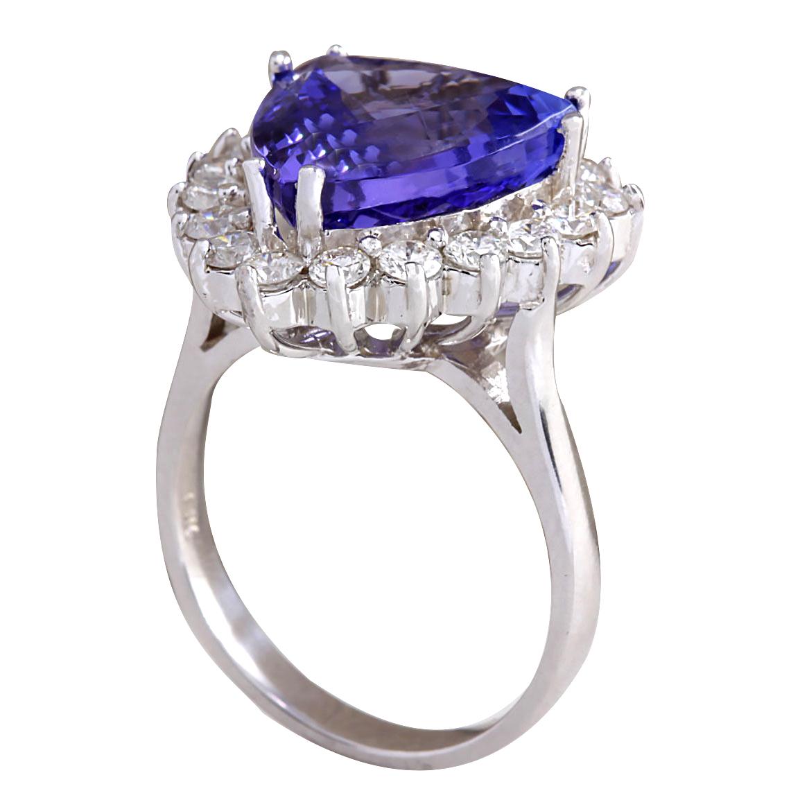Modern Dazzling Natural Tanzanite Diamond Ring In 14 Karat White Gold  For Sale