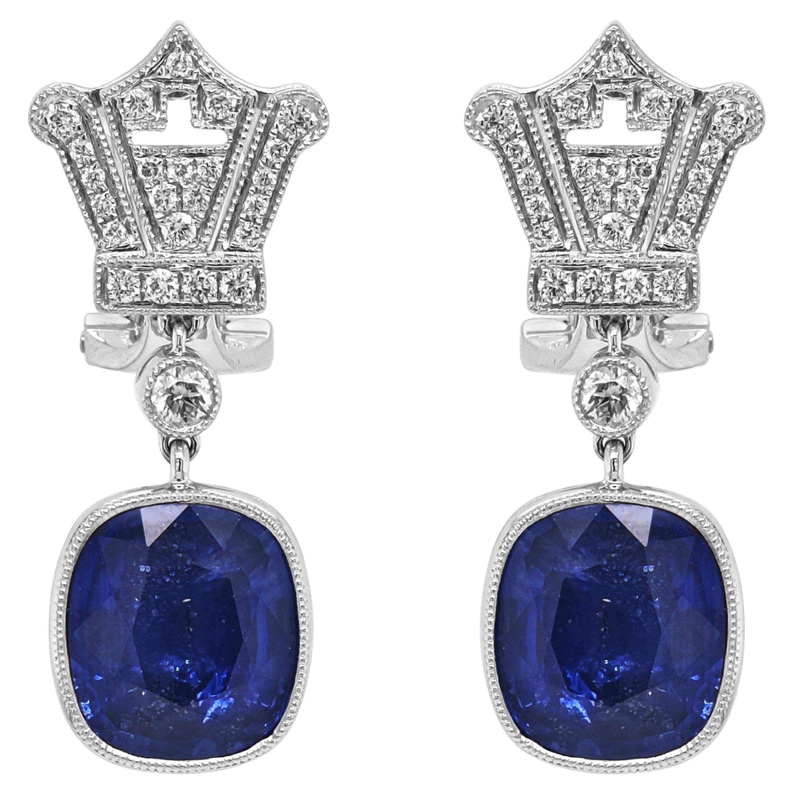 8.12 Carats Sapphire and White Diamond White Gold Earrings