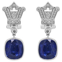 Boucles d'oreilles en or blanc 8.12 carats, saphirs et diamants blancs