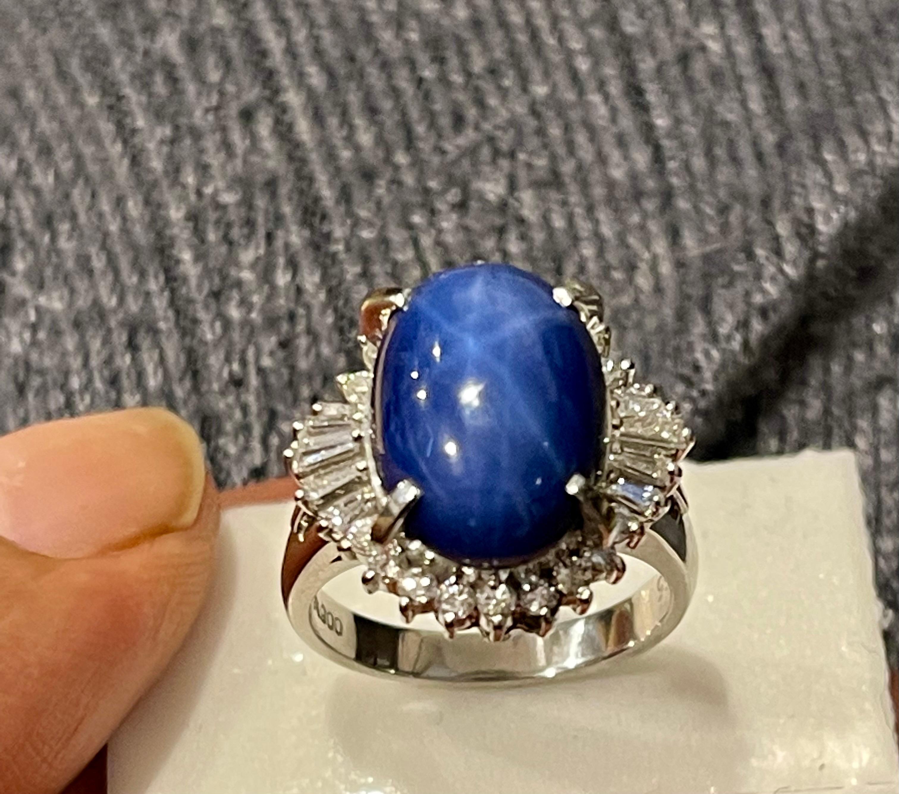 8.12 Ct Natural Star Sapphire Cabochon Ring in Platinum 1