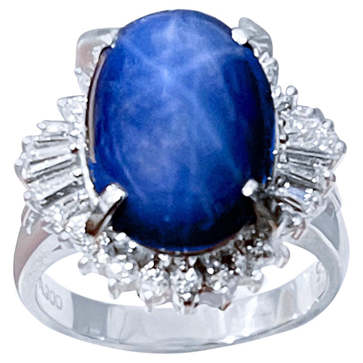 8.12 Ct Natural Star Sapphire Cabochon Ring in Platinum