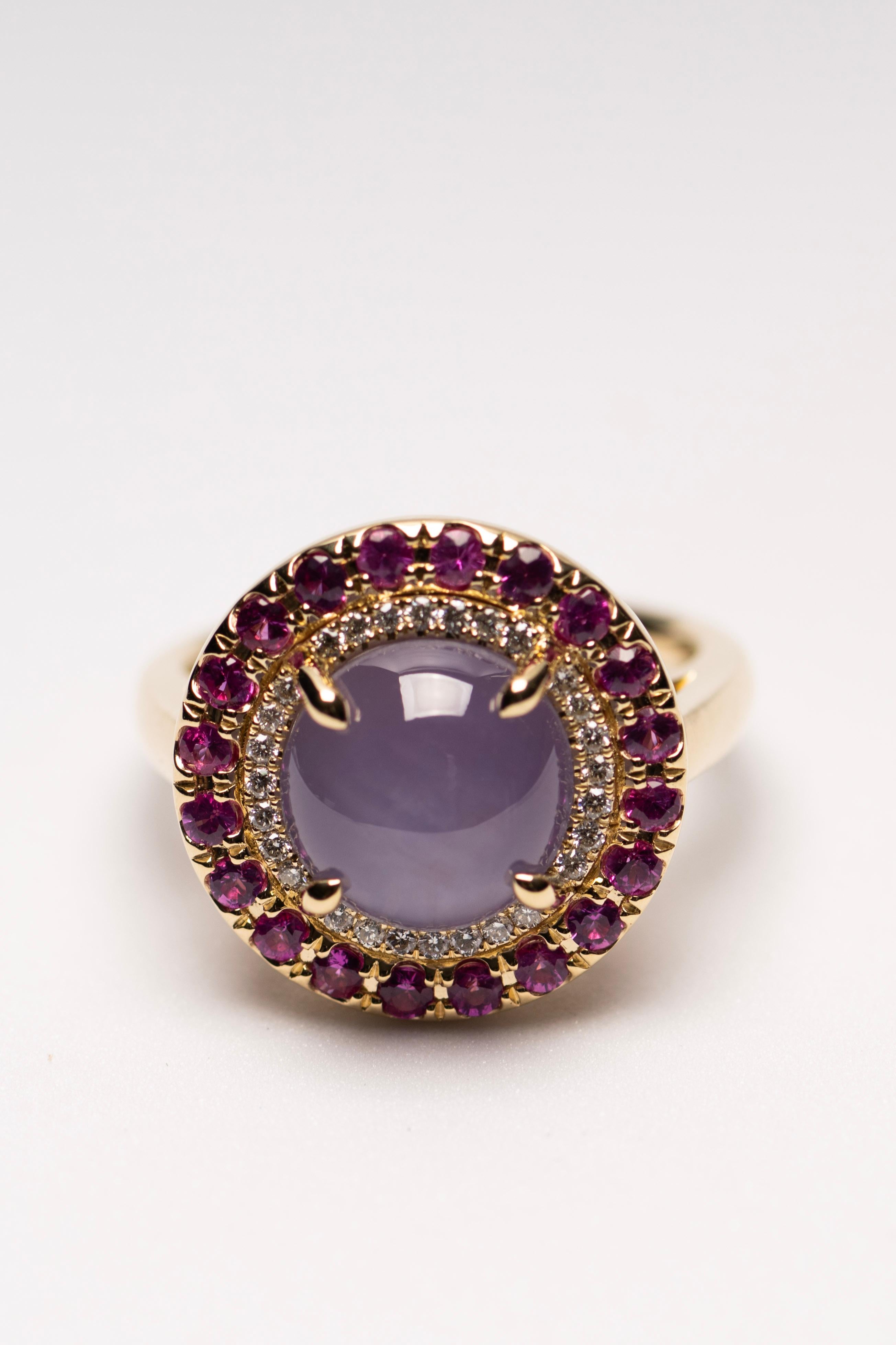 En venta: Anillo de Zafiro Estrella Violeta de 8,12 ct con Halo de Zafiro y Diamante en Oro de 18K  2