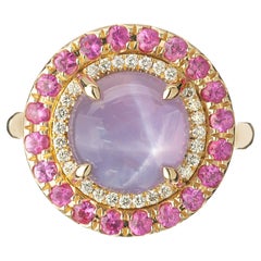 8,12ct Violet Star Sapphire Ring mit Saphir und Diamant Halo in 18K Gold