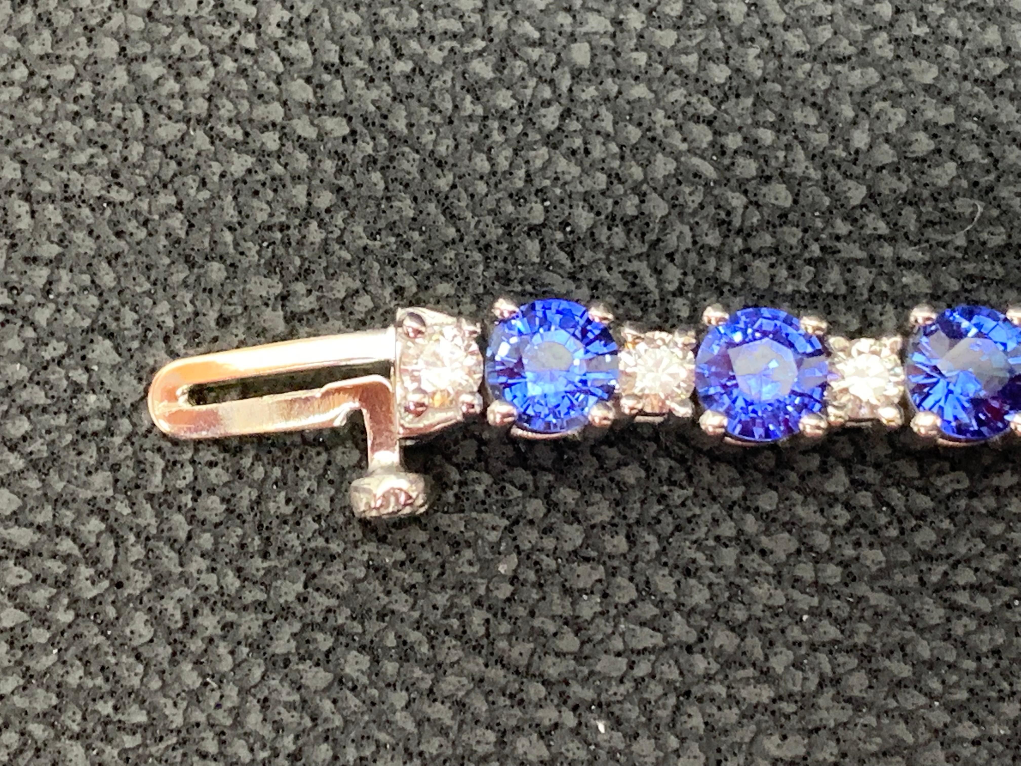 8.13 Carat Blue Sapphire and Diamond Tennis Bracelet in 14K White Gold For Sale 1