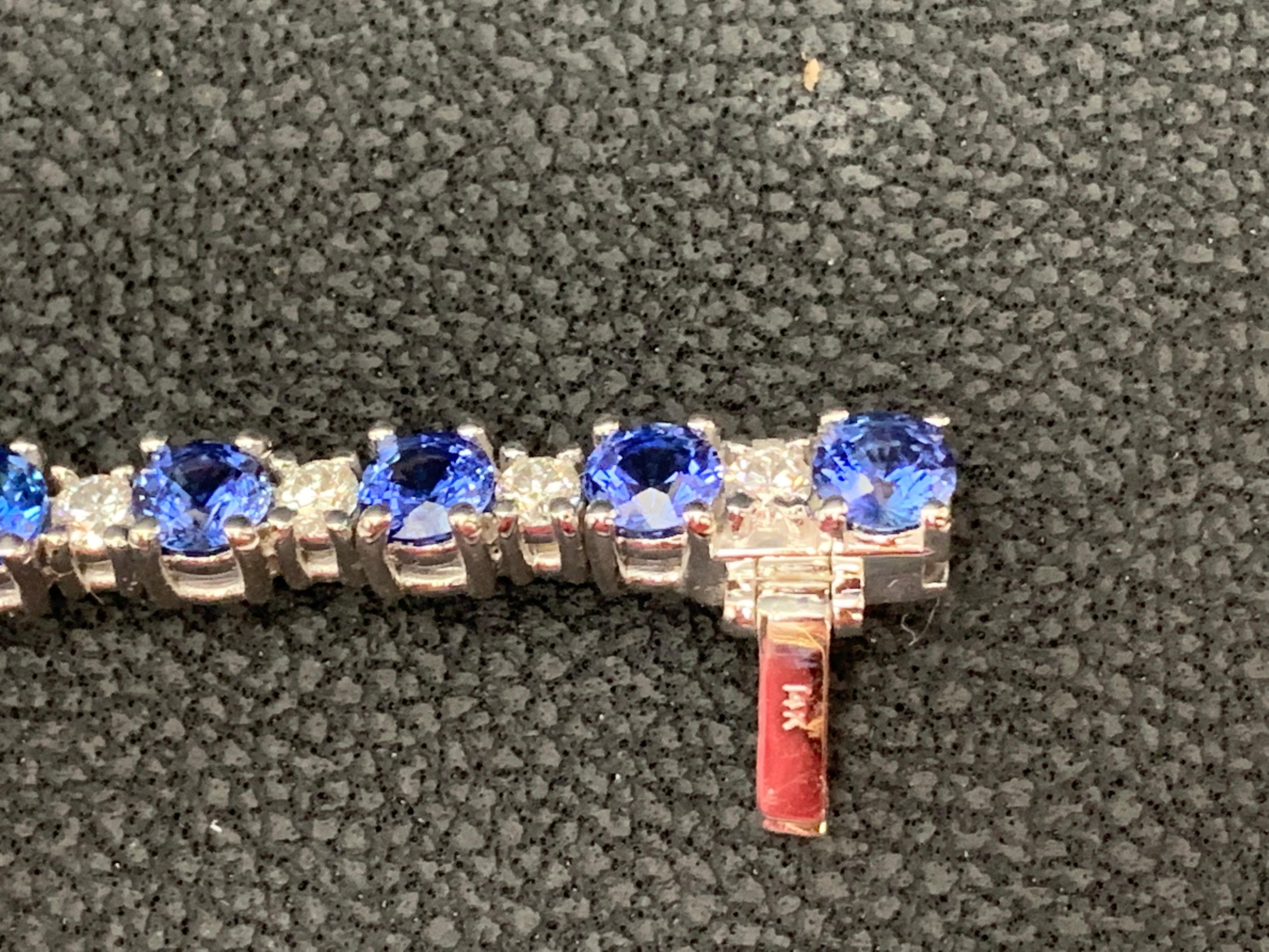 8.13 Carat Blue Sapphire and Diamond Tennis Bracelet in 14K White Gold For Sale 2